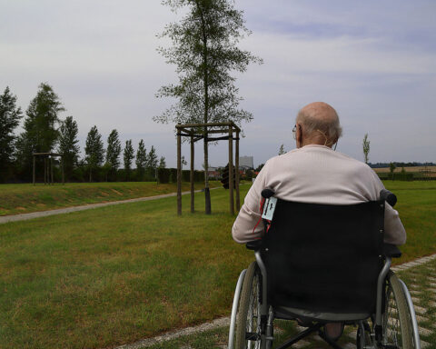 Old man wheelchair - Brazilian woman