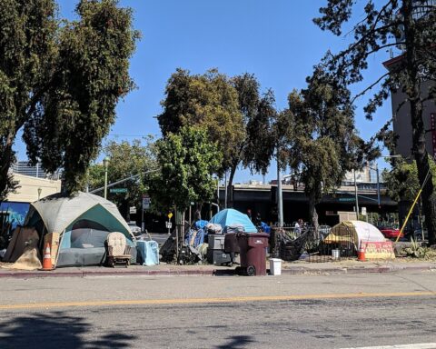 homeless encampment - homeless man