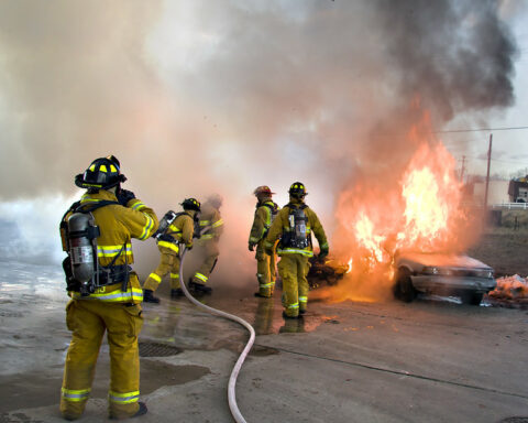 Fire fighters car crash