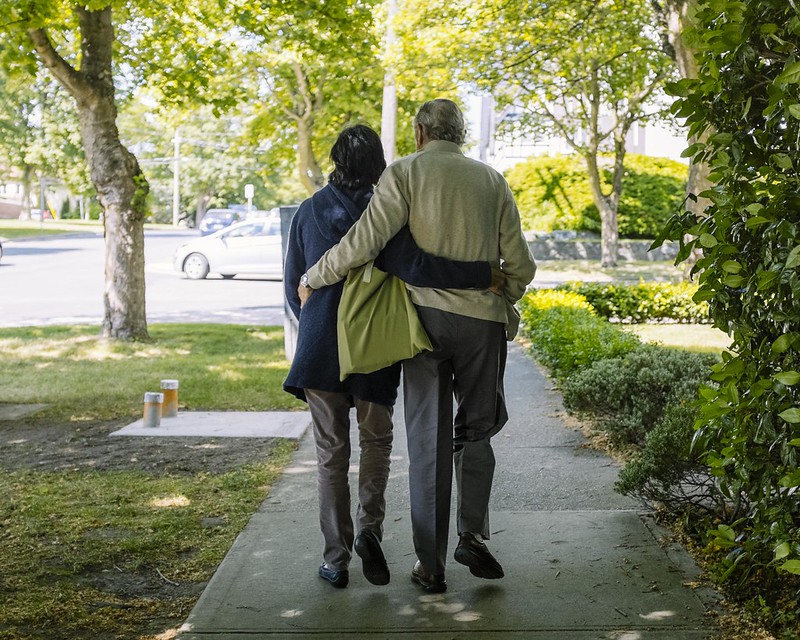 Elderly couple walking