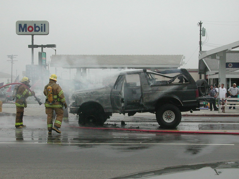 Firefighters extinguish truck - Texas woman lights truck on fire